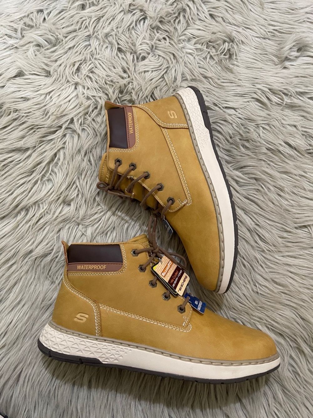 Skechers Men's Tan Waterproof Leather Lace-Up Ankle Boots